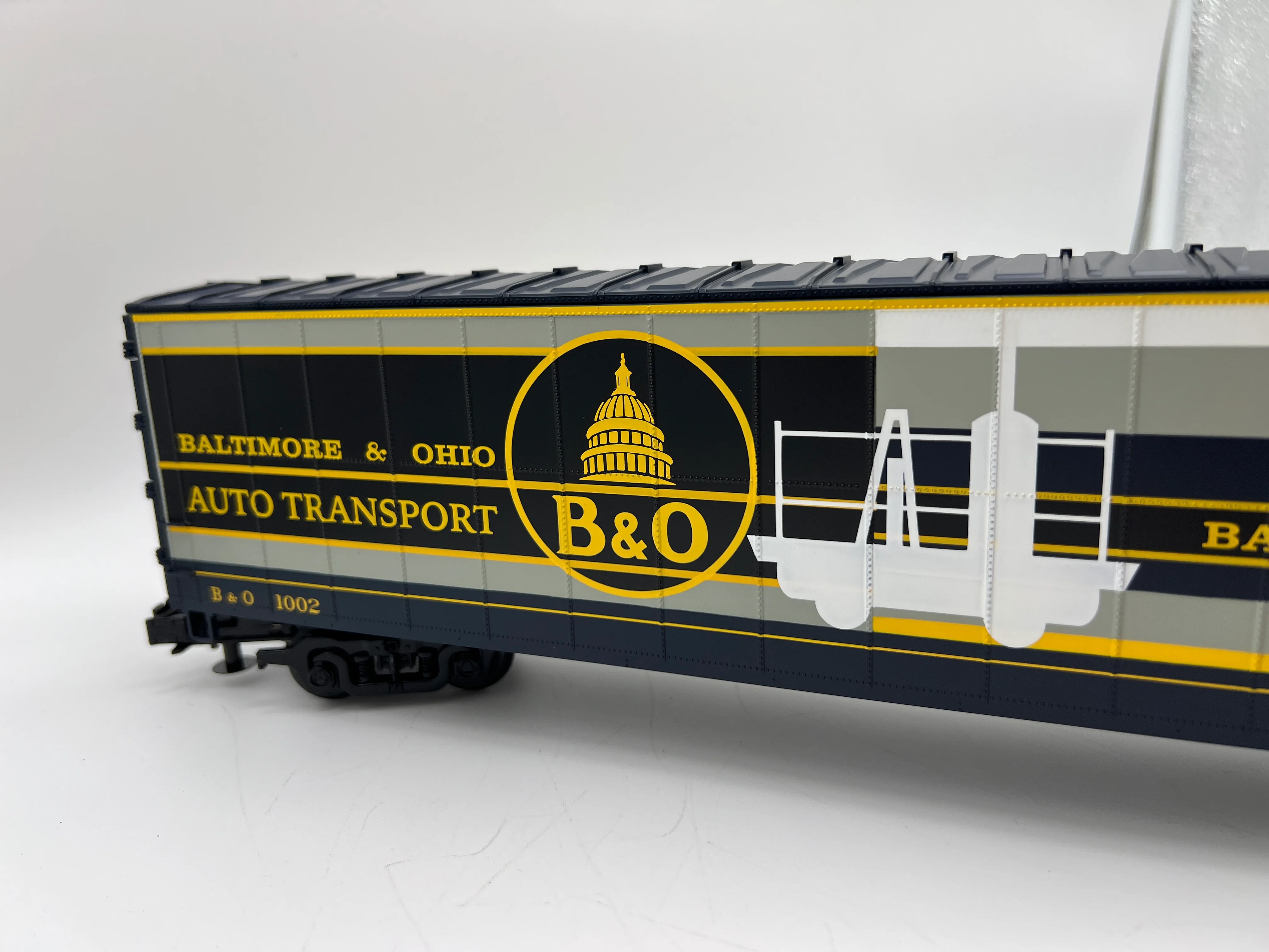 MTH Premier 20-98347 Baltimore & Ohio 75' AutoTrain Auto Carrier #1002. O SCALE Like New Limited Rare - Image 7